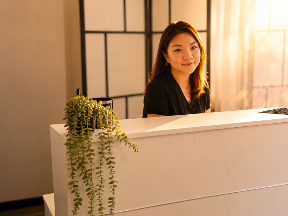 June Wang, registered nurse, at the Arumi Aesthetics reception